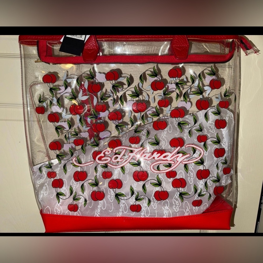 Ed Hardy Transparent Tote with Red Cherry Design